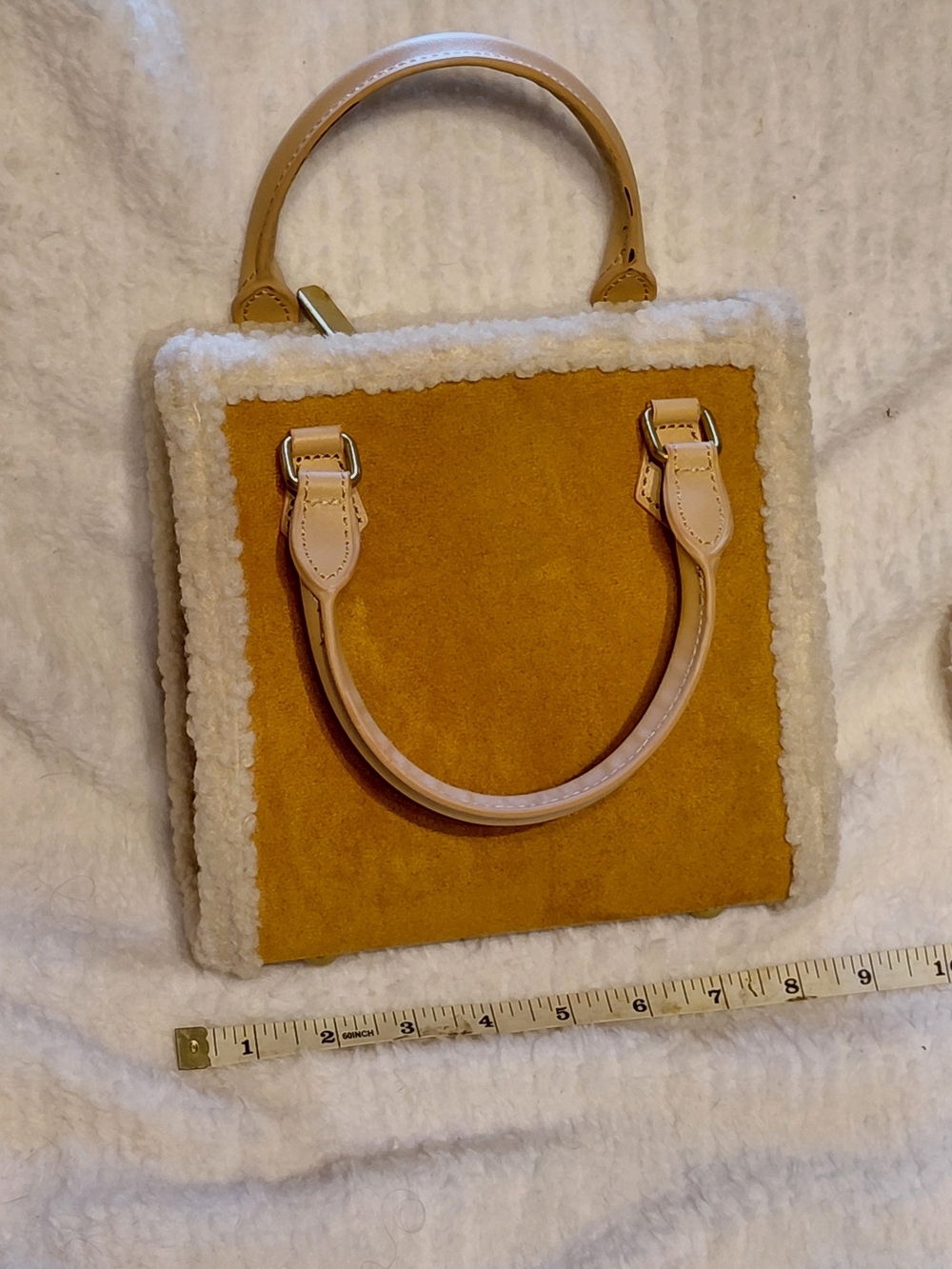 Cozy Sherpa Trim Tote Bag in Mustard Yellow - Picture 2 of 2